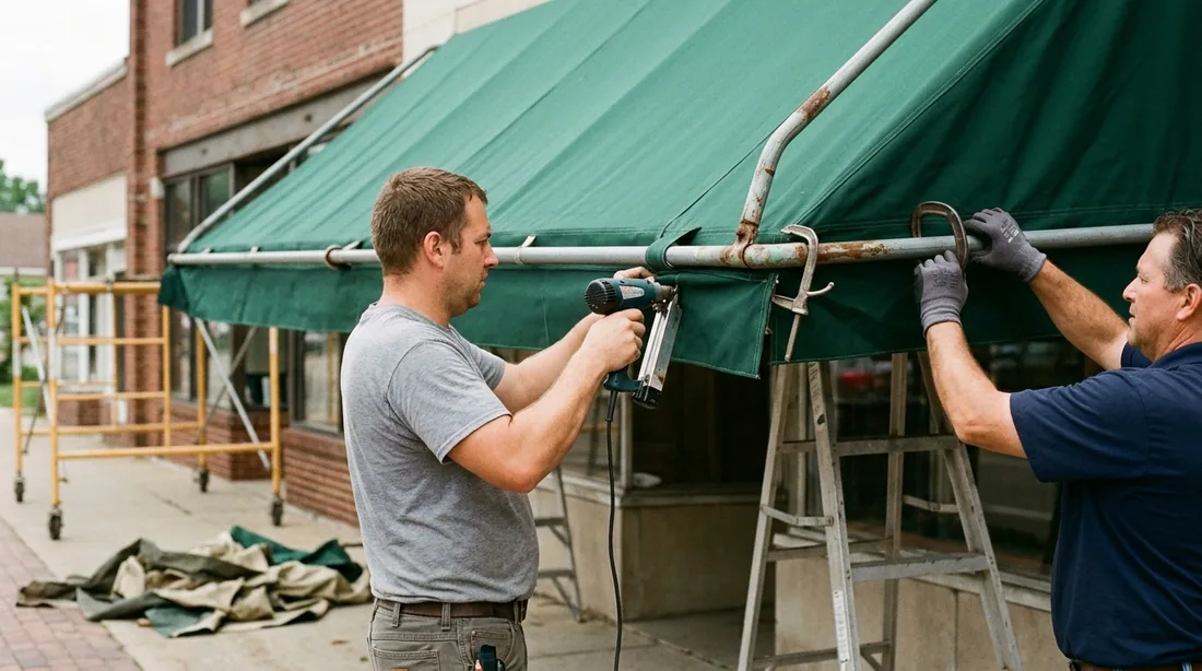 Old cover stripped, frame inspected and repaired, new panels sewn or heat-welded and stretched over — Greensboro, NC
