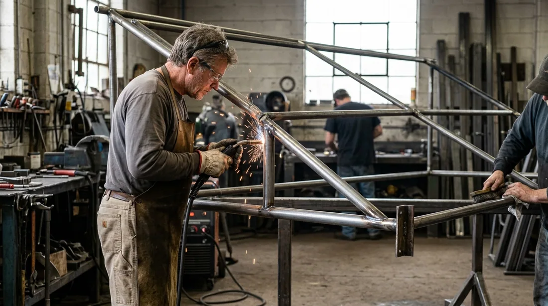 Rewelding cracked joints, replacing rusted outriggers, and repainting or powder-coating tube — Greensboro, NC